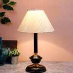 Off-White Cotton Table lamp with Black Base