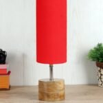 Red Cotton Shade with Wood lamp Base(784549)
