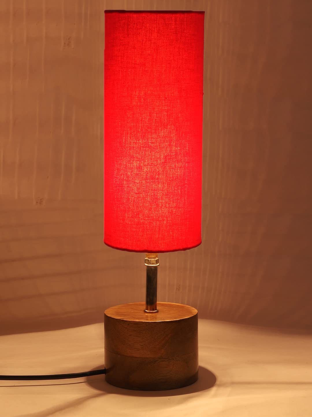 Red Cotton Shade with Wood lamp Base(784549)