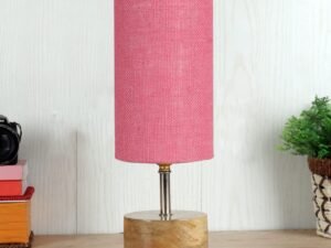 Pink Jute Shade with Wood lamp Base(099)