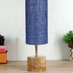 Blue Jute Shade with Wood lamp Base(097)