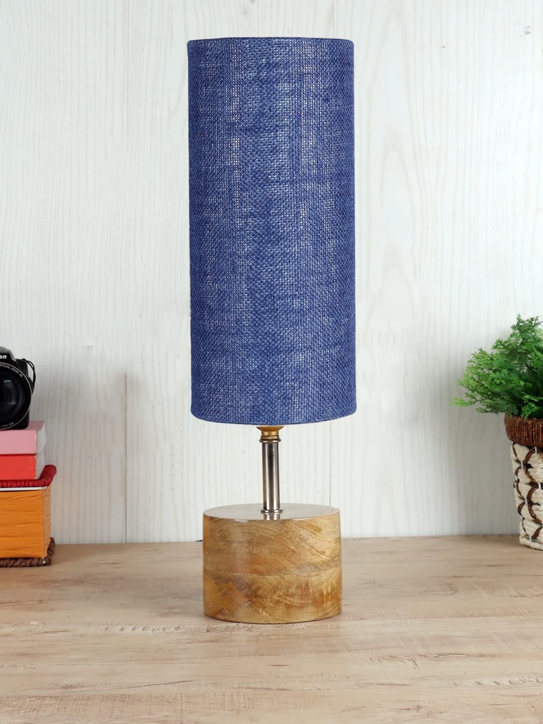 Blue Jute Shade with Wood lamp Base(097)