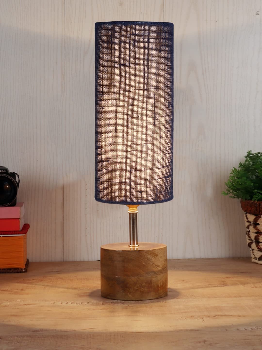 Blue Jute Shade with Wood lamp Base(097)