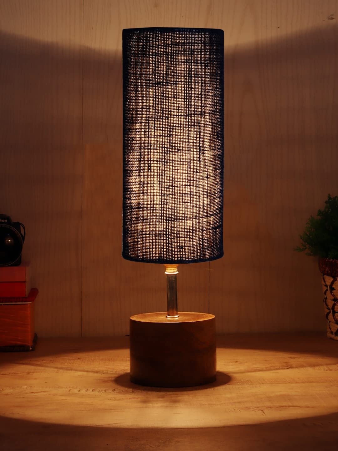 Blue Jute Shade with Wood lamp Base(097)
