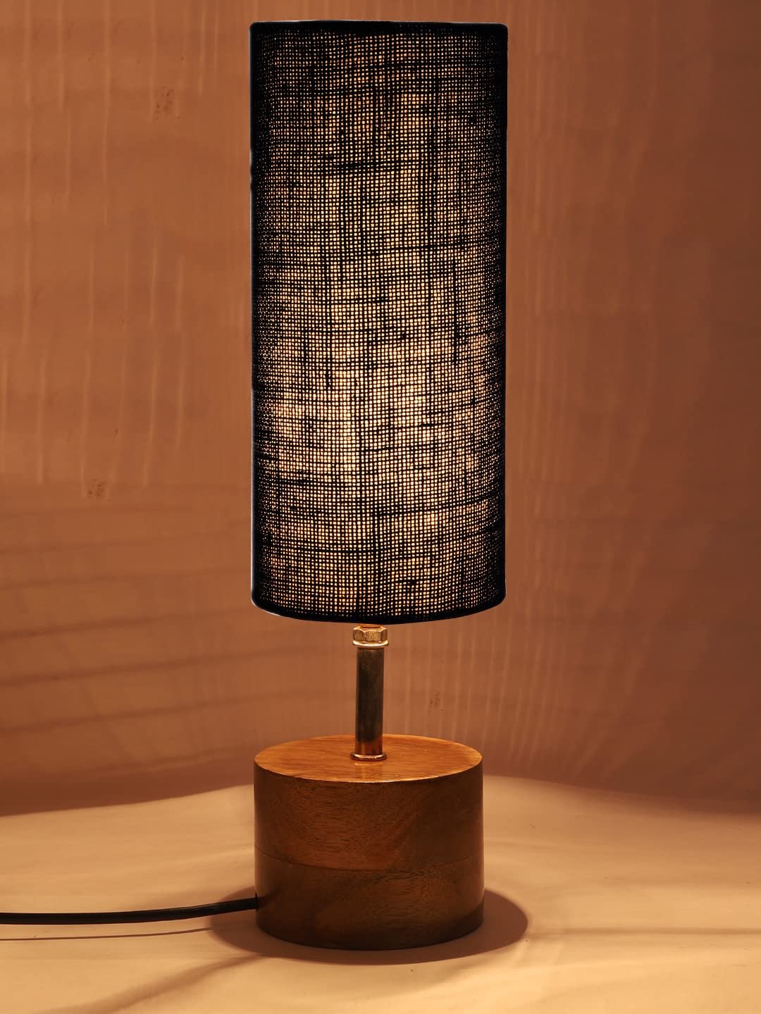 Blue Jute Shade with Wood lamp Base(097)