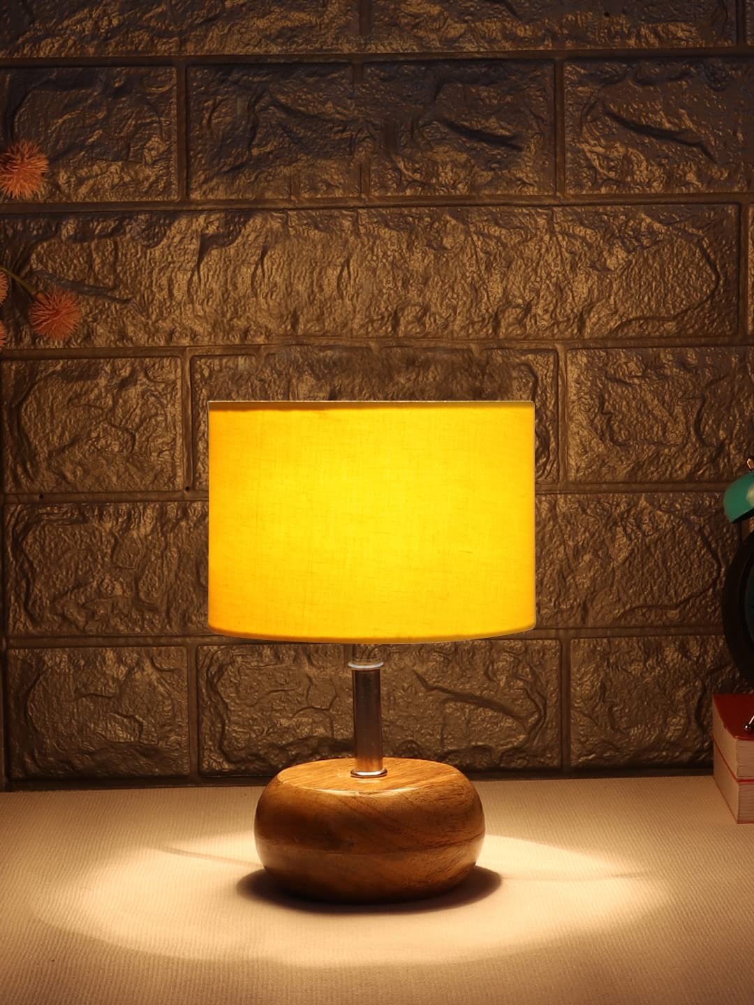 Yellow Cotton Shade with Wood lamp Base(AJ)