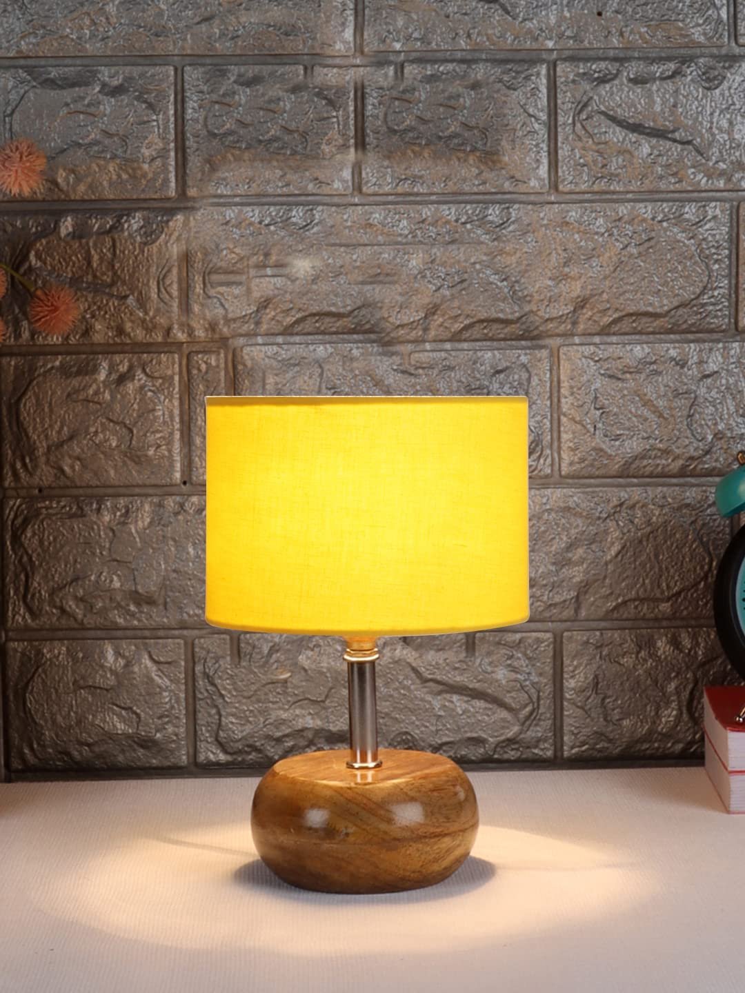 Yellow Cotton Shade with Wood lamp Base(AJ)