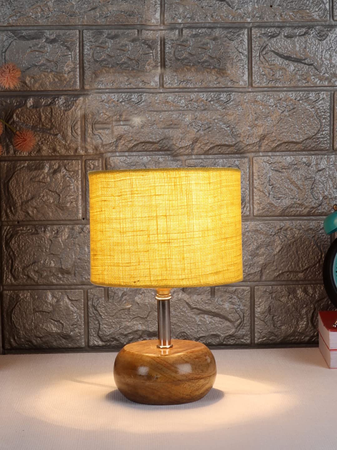 Yellow Jute Shade with with Wood lamp Base .(KK4545)