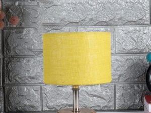 Yellow Jute Shade with with Wood lamp Base .(KK4545)