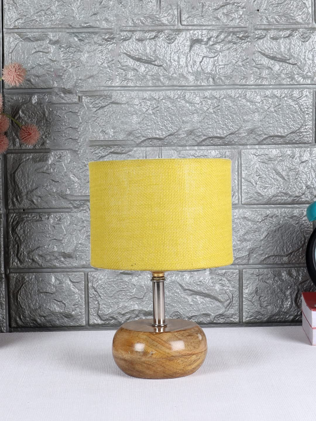 Yellow Jute Shade with with Wood lamp Base .(KK4545)