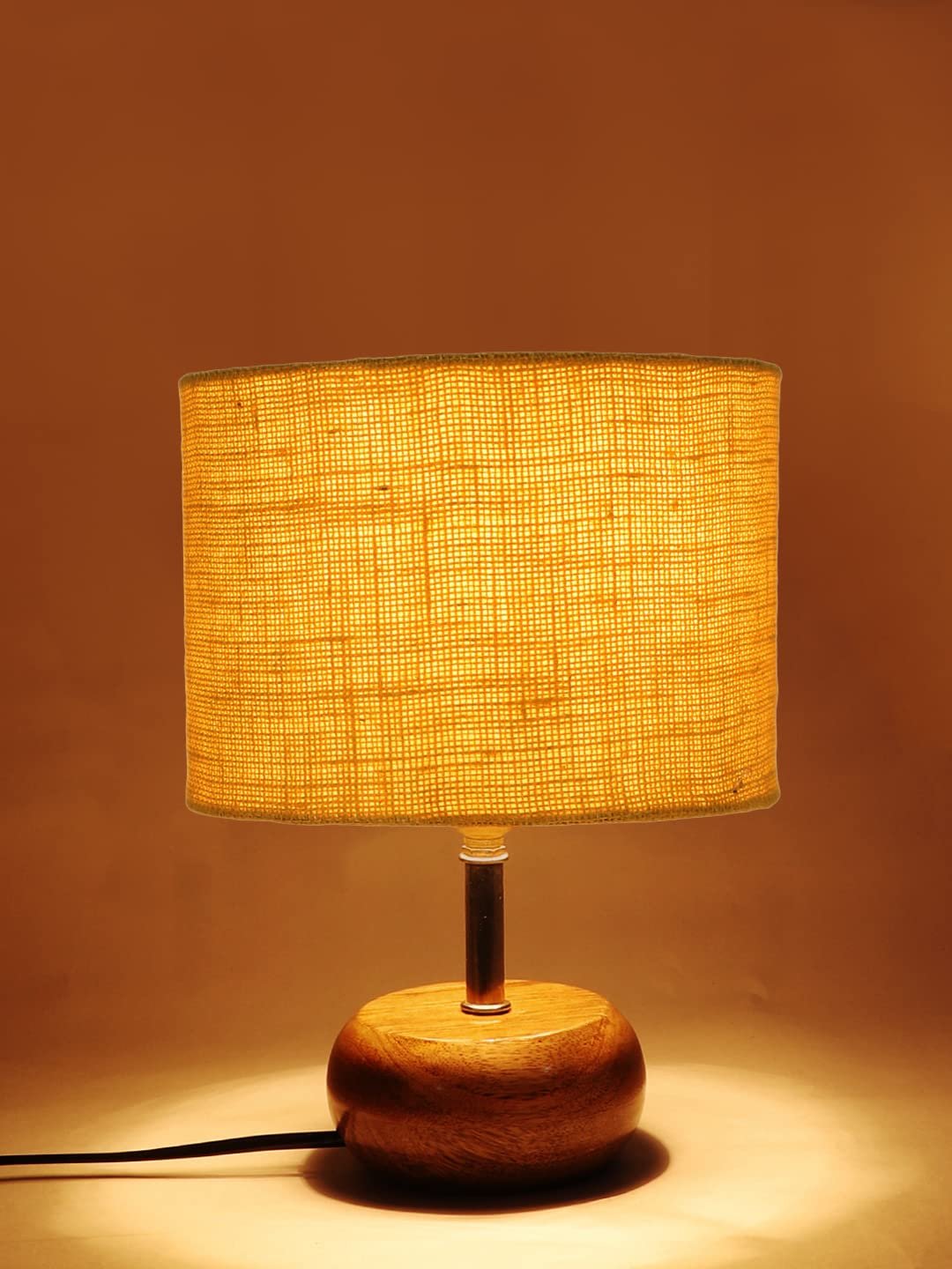Yellow Jute Shade with with Wood lamp Base .(KK4545)