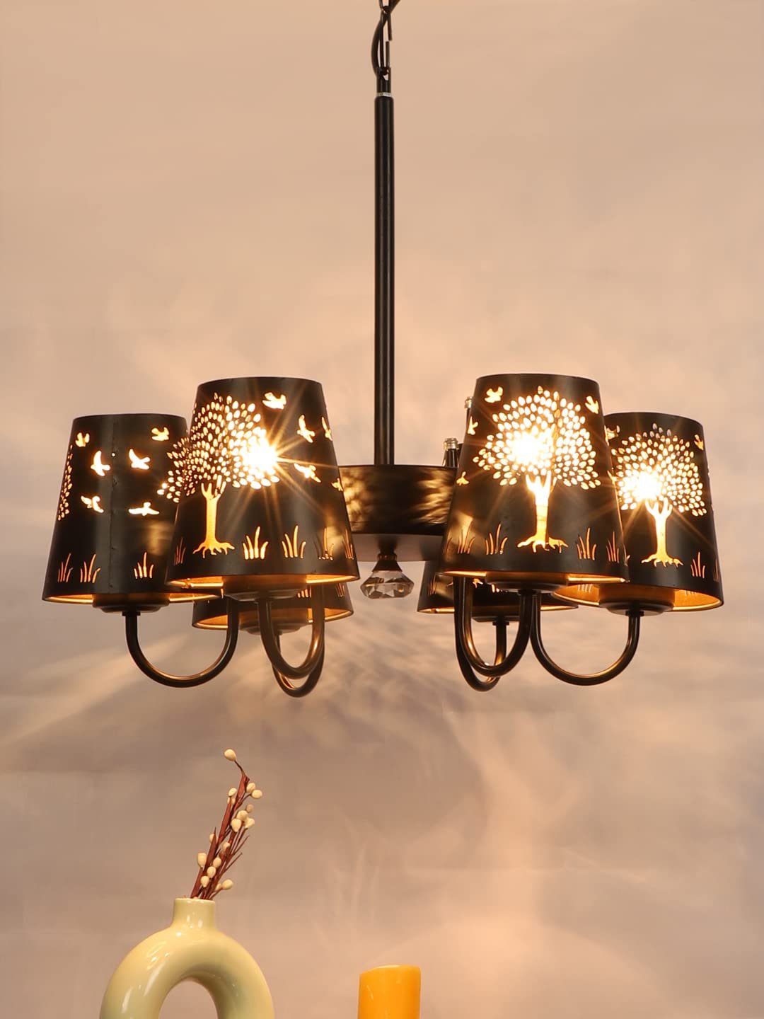 New Era 06 Light Chandelier with Etching Shades (ENG02)