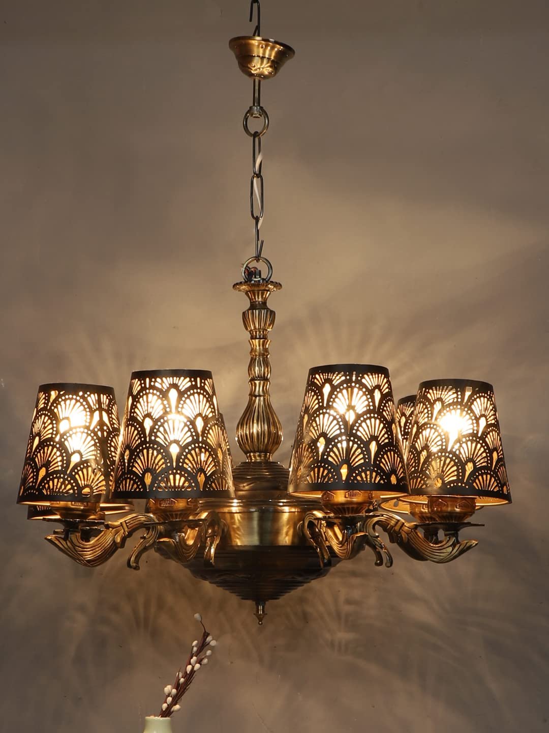 New Era 08 Light Chandelier with Etching Shades (ENG33)