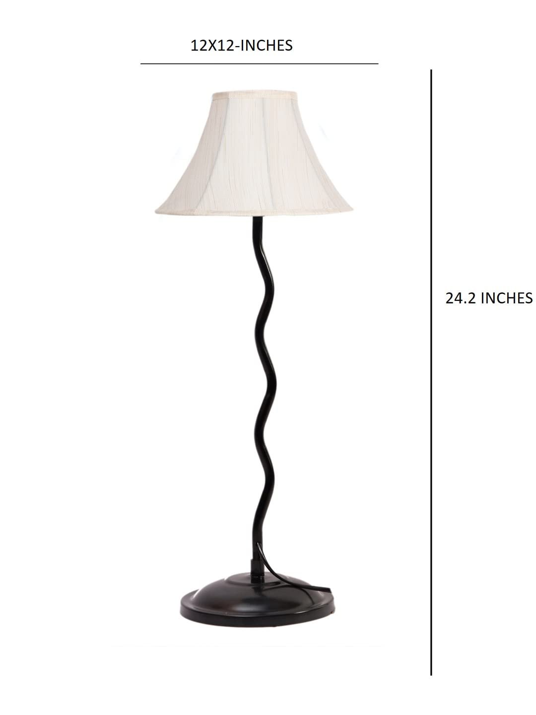 Off White Cotton Table lamp with Iron Zig Zag Lamp (12x24.2) Inches -2