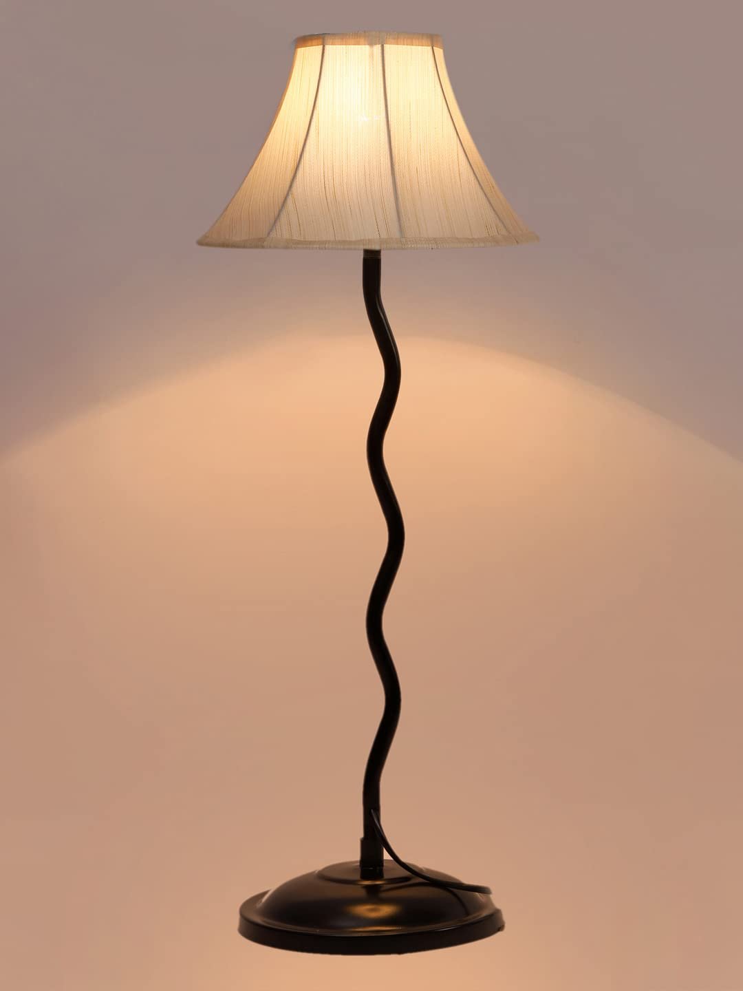 Off White Cotton Table lamp with Iron Zig Zag Lamp (12x24.2) Inches -2