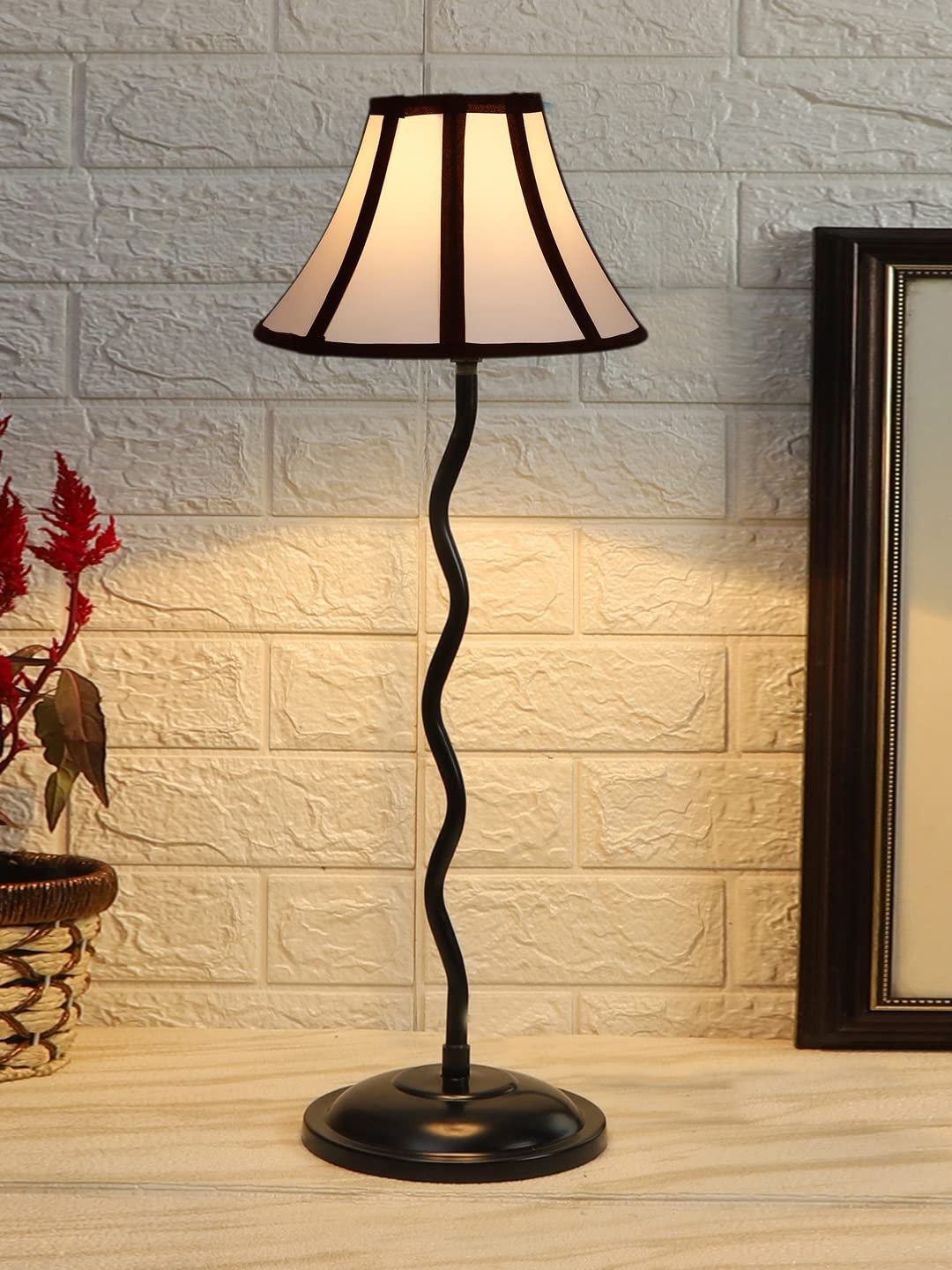 Multicolor Cotton Table lamp with Iron Zig Zag Lamp (12x24.2) Inches -3