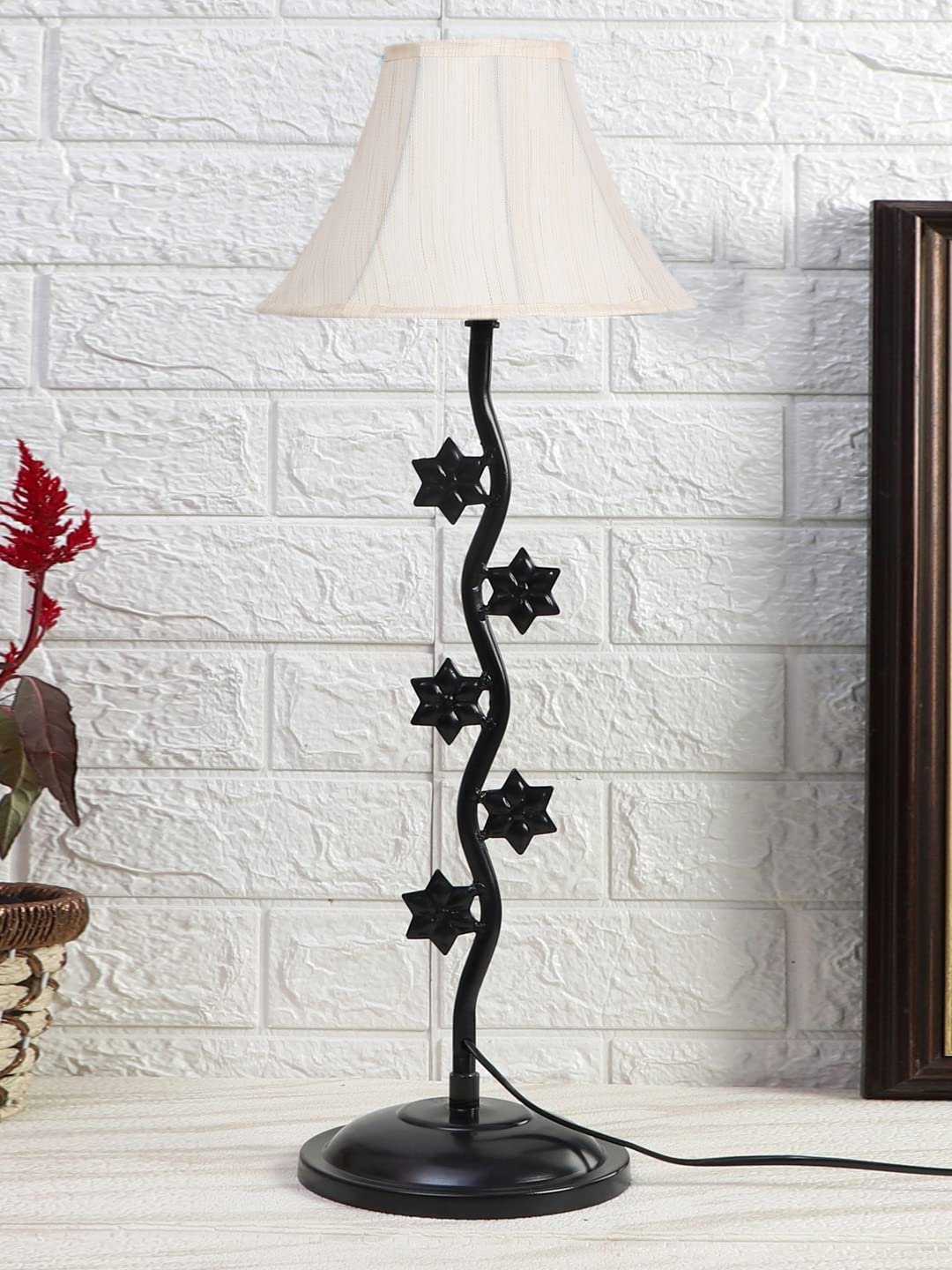 Off White Cotton Table lamp with Star Zig Zag Lamp (12x24.2) Inches -6