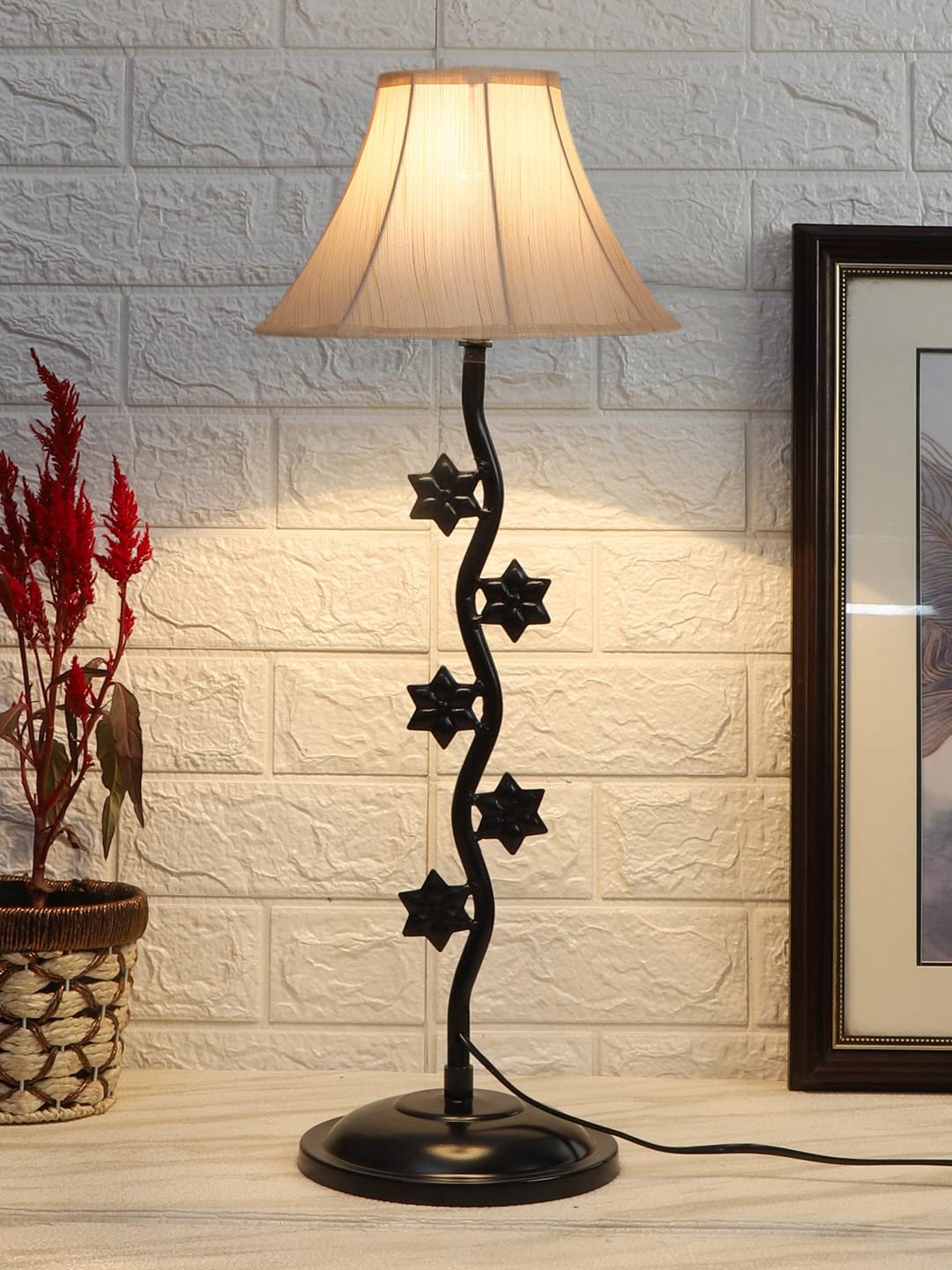 Off White Cotton Table lamp with Star Zig Zag Lamp (12x24.2) Inches -6