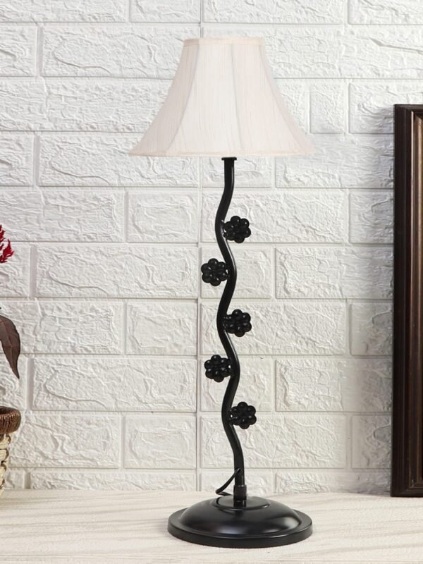 Off White Cotton Table lamp with Iron Small Flower Iron lamp (12×24.2) Inches -10