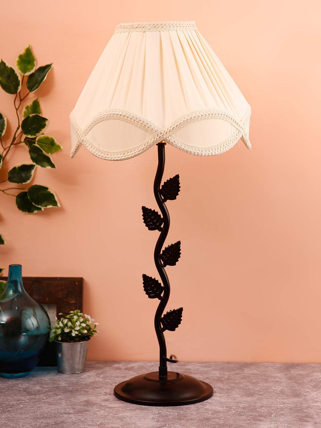 Off-White Vinatge Shade Iron Leaf lamp (12x25.2) Inches -13