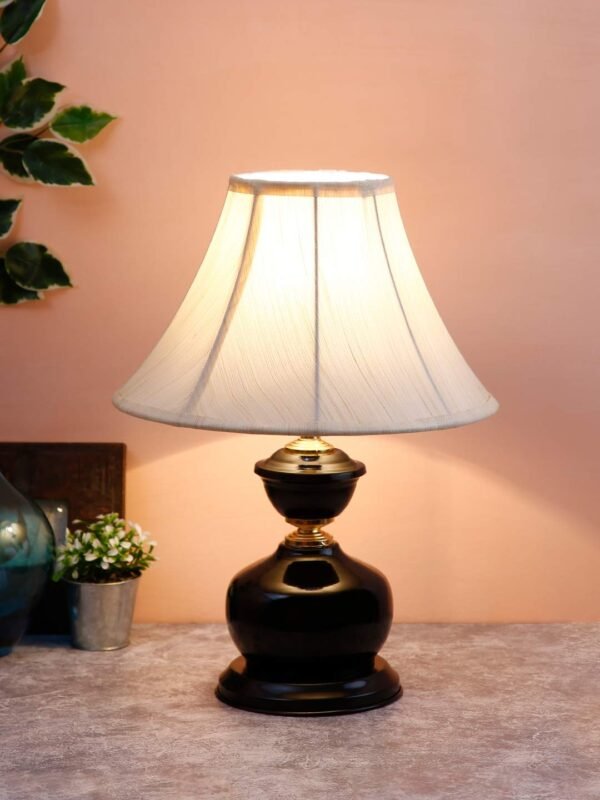 Off White Cotton Table lamp with Iron lamp (12×16.5) Inches -17