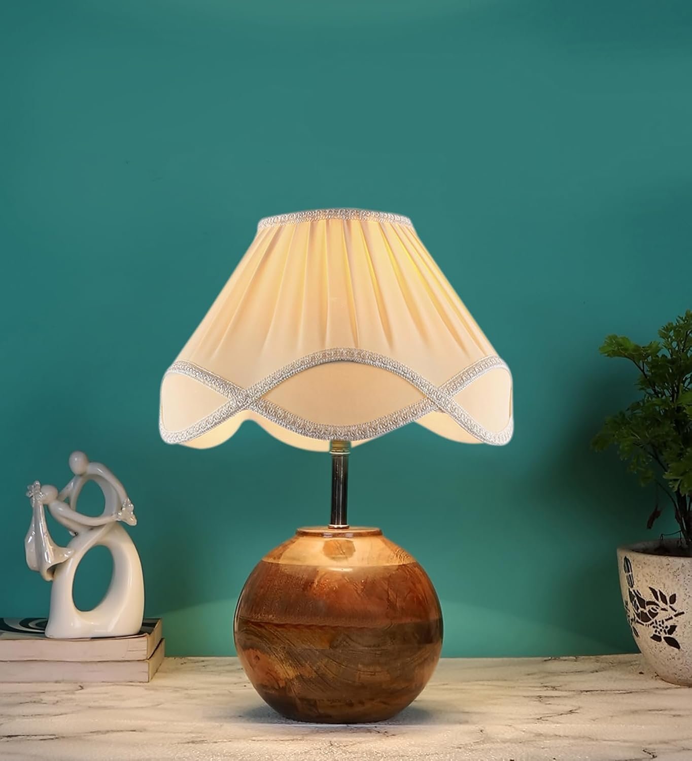 Vintage Off-White Shade with Round Wood matki Natural (12x15) inches -22