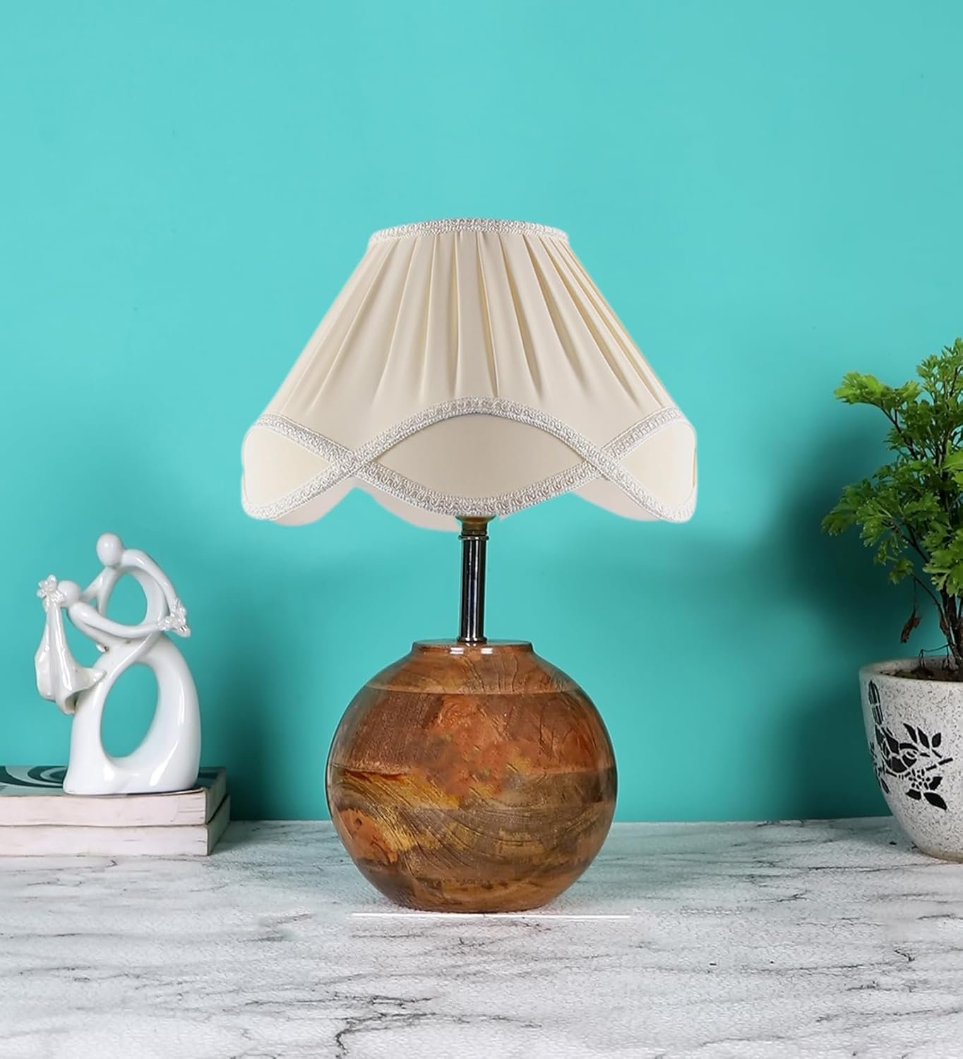 Vintage Off-White Shade with Round Wood matki Natural (12x15) inches -22