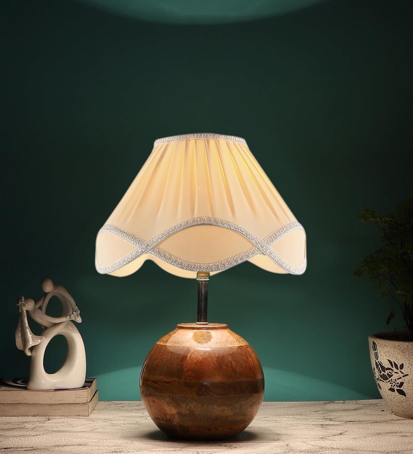Vintage Off-White Shade with Round Wood matki Natural (12x15) inches -22