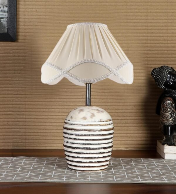 Vintage Off-White Shade with Round Wood White Brushed (12×16) inches -24