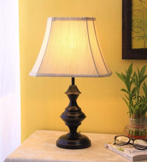 Taj Cotton Off-White Shade with Iron Table Lamp -(12x8x18.7) inches -31