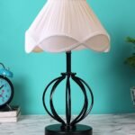 Off-White Vintage Cotton Table lamp with Iron & Wood Black Base (12×17 inches)-46