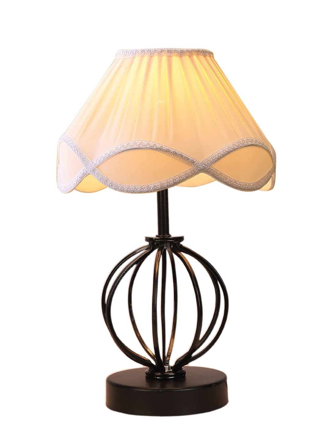 Off-White Vintage Cotton Table lamp with Iron & Wood Black Base (12x17 inches)-46