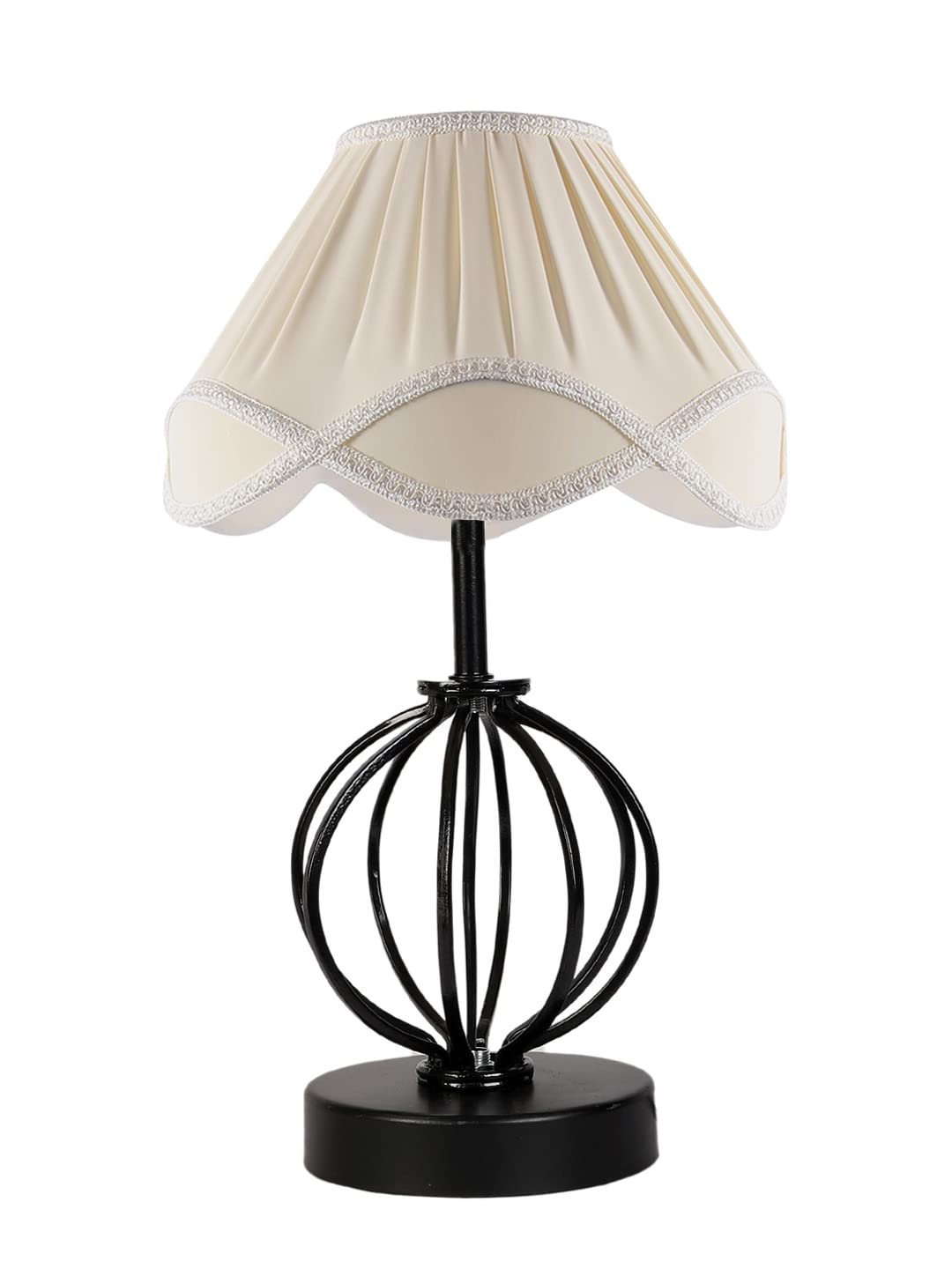 Off-White Vintage Cotton Table lamp with Iron & Wood Black Base (12x17 inches)-46