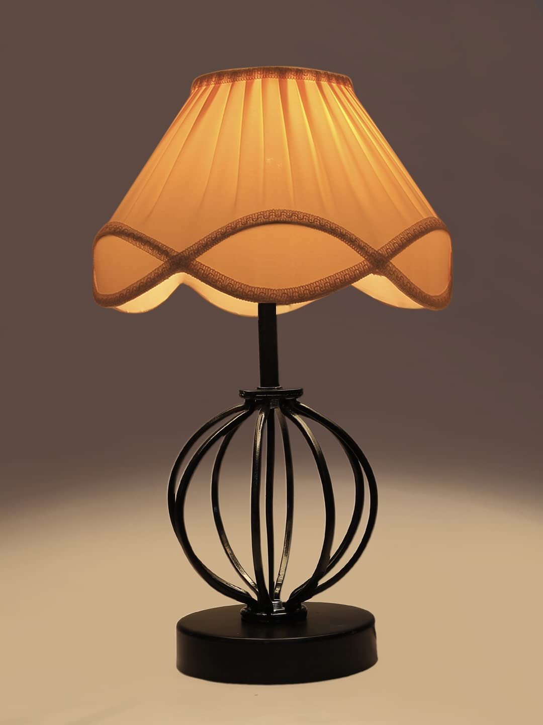 Off-White Vintage Cotton Table lamp with Iron & Wood Black Base (12x17 inches)-46