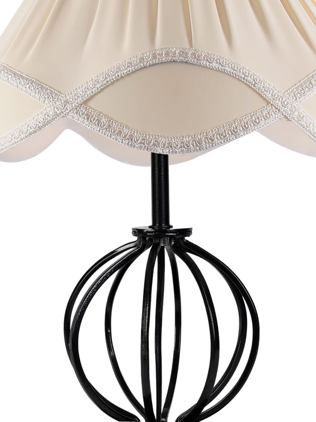 Off-White Vintage Cotton Table lamp with Iron & Wood Black Base (12x17 inches)-46