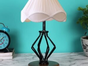 Off-White Vintage Cotton Table lamp with Iron & Wood Natural Base (12x17 inches)-58