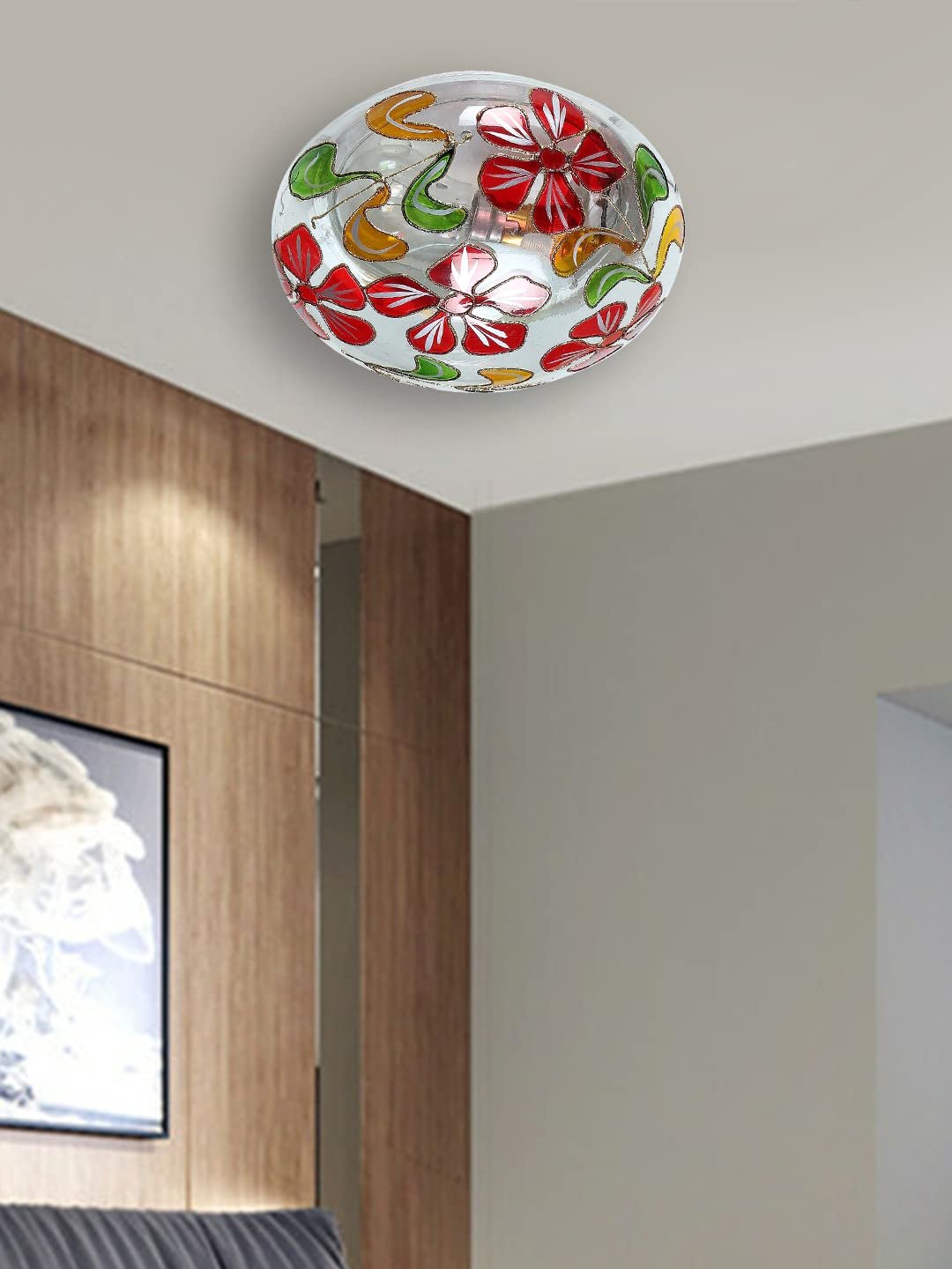 Orange Multicolor Glass Mosaic Flush Mounted Lamp