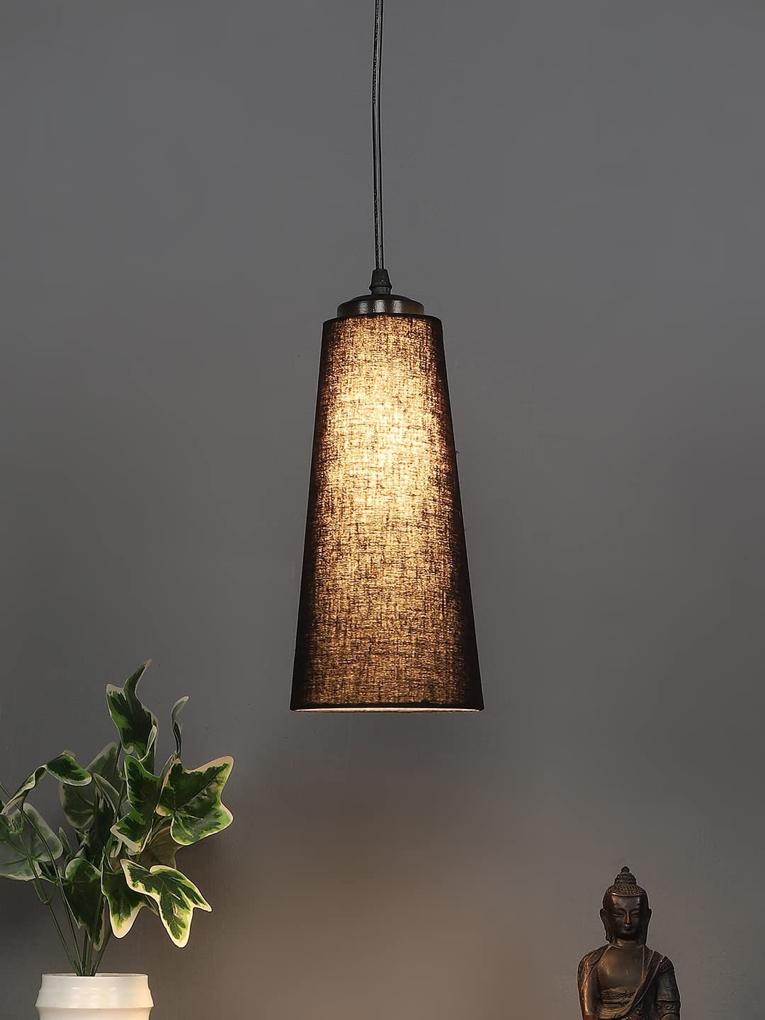 Black Cotton Shade Hanging Lamp- (5x21 inches) Height Adjsutable