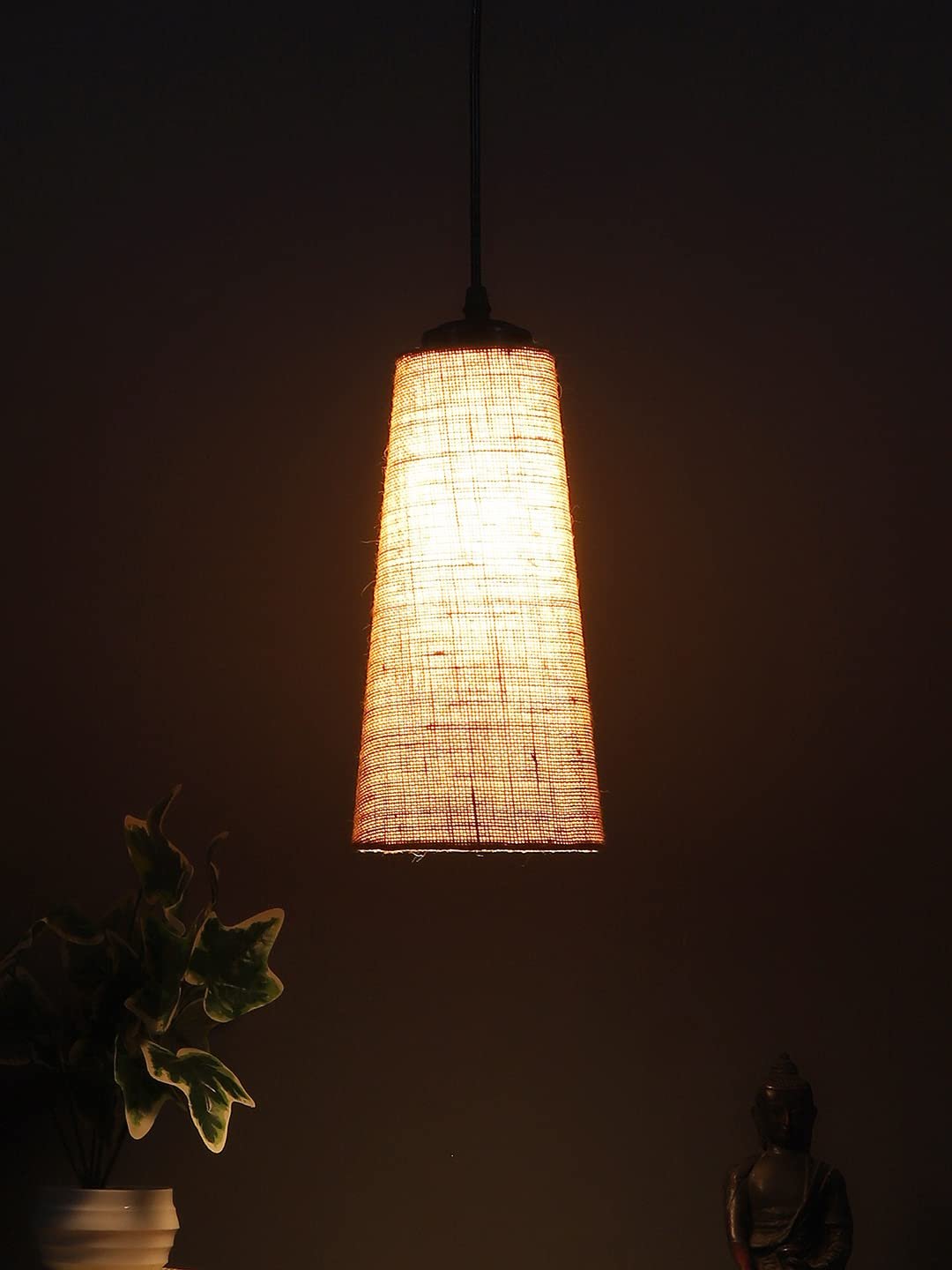 Beige Jute Shade Hanging Lamp - (5x21 inches) Height Adjsutable