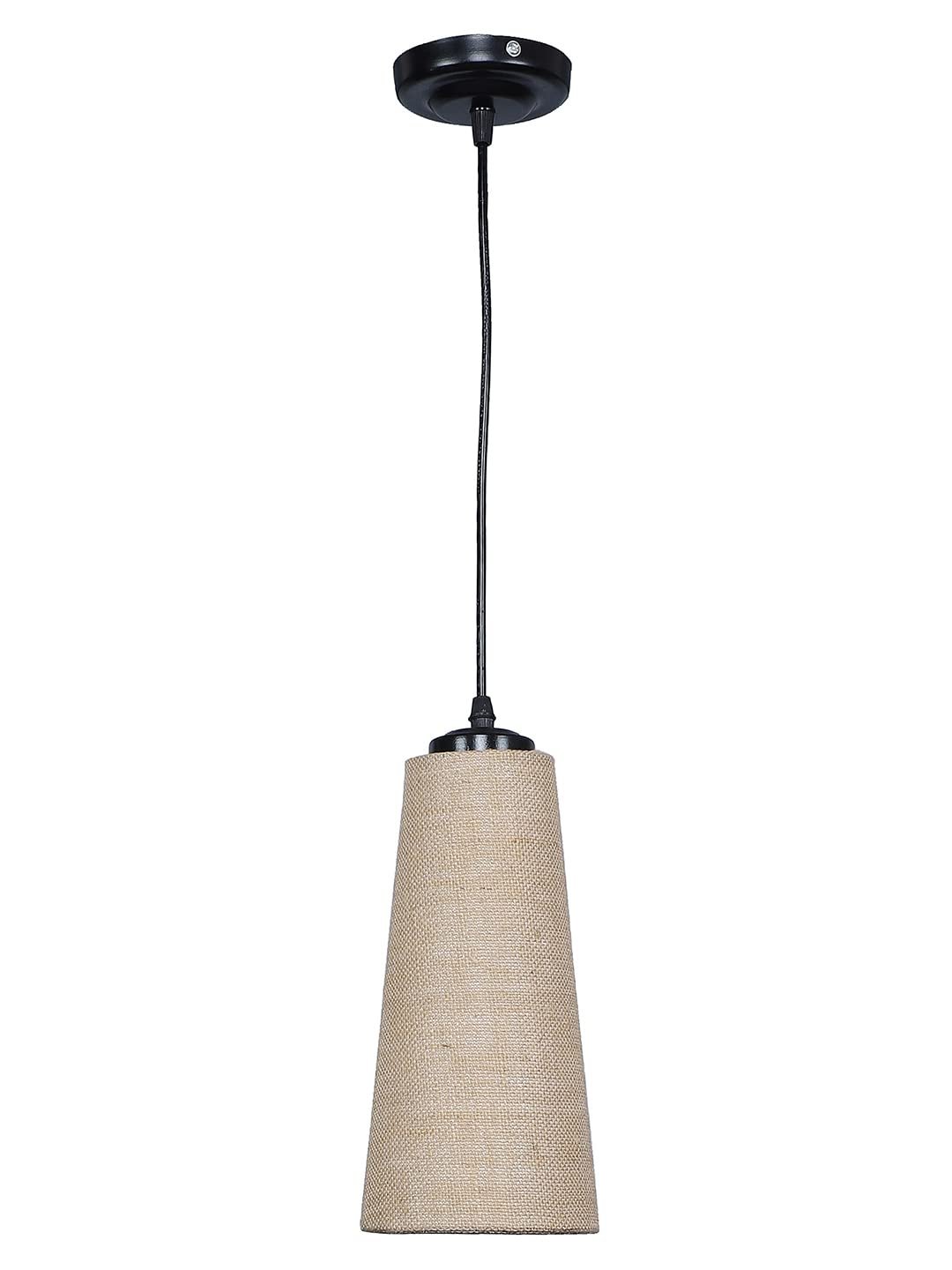 Beige Jute Shade Hanging Lamp - (5x21 inches) Height Adjsutable