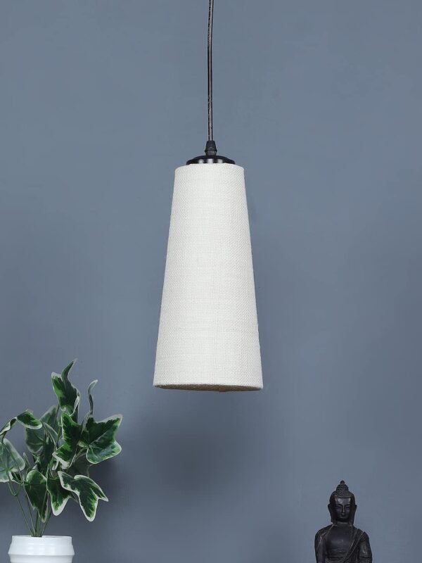 White Jute Shade Hanging Lamp – (5×21 inches) Height Adjsutable