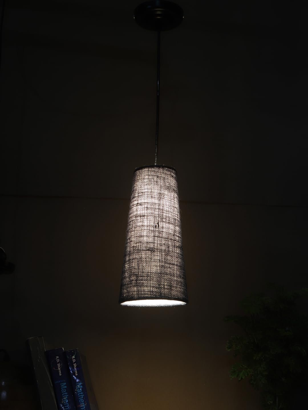 Blue Jute Shade Hanging Lamp - - (5x21 inches) Height Adjsutable