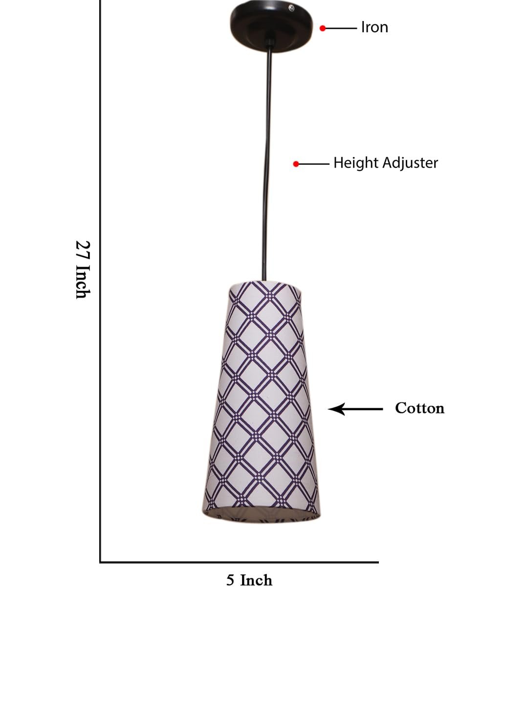 Multicolor Cotton Shade Hanging Lamp - - (5x21 inches) Height Adjsutable-B