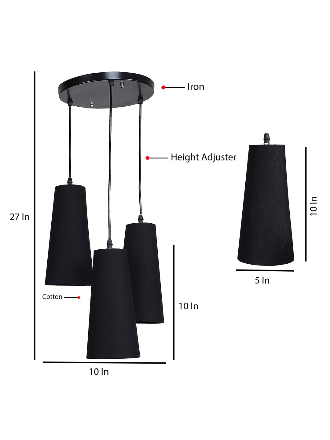 Black Cotton Cluster Hanging Lamp- (10x21 inches) Height Adjsutable
