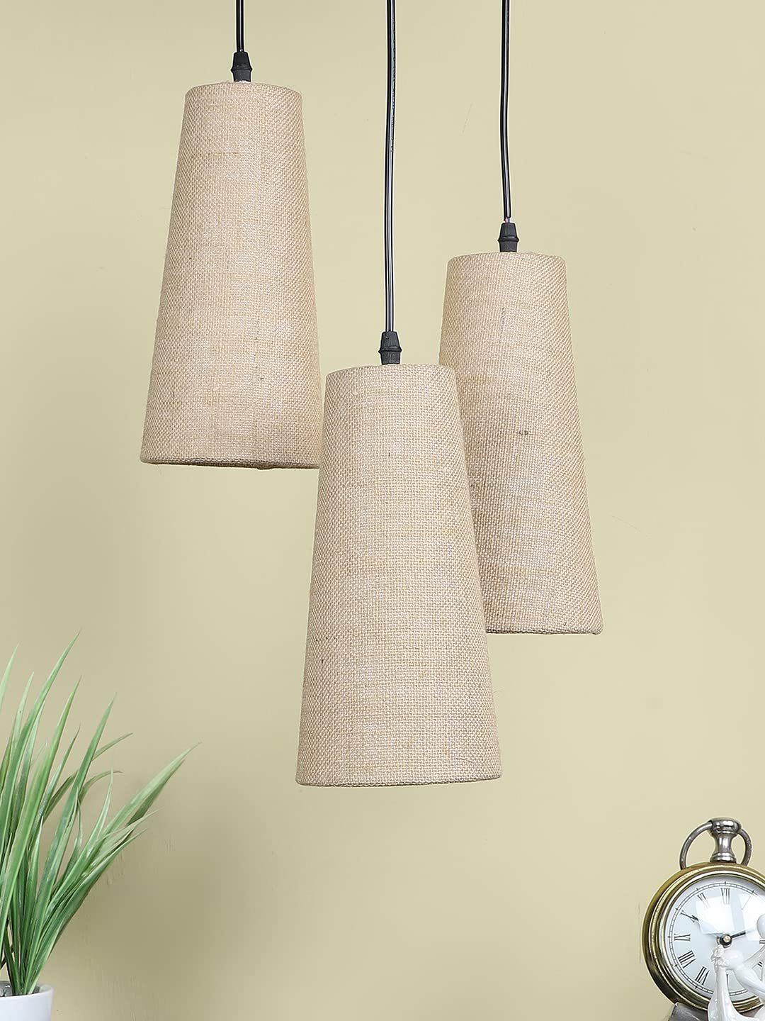 Beige Jute Cluster Hanging Lamp - (10x21 inches) Height Adjsutable