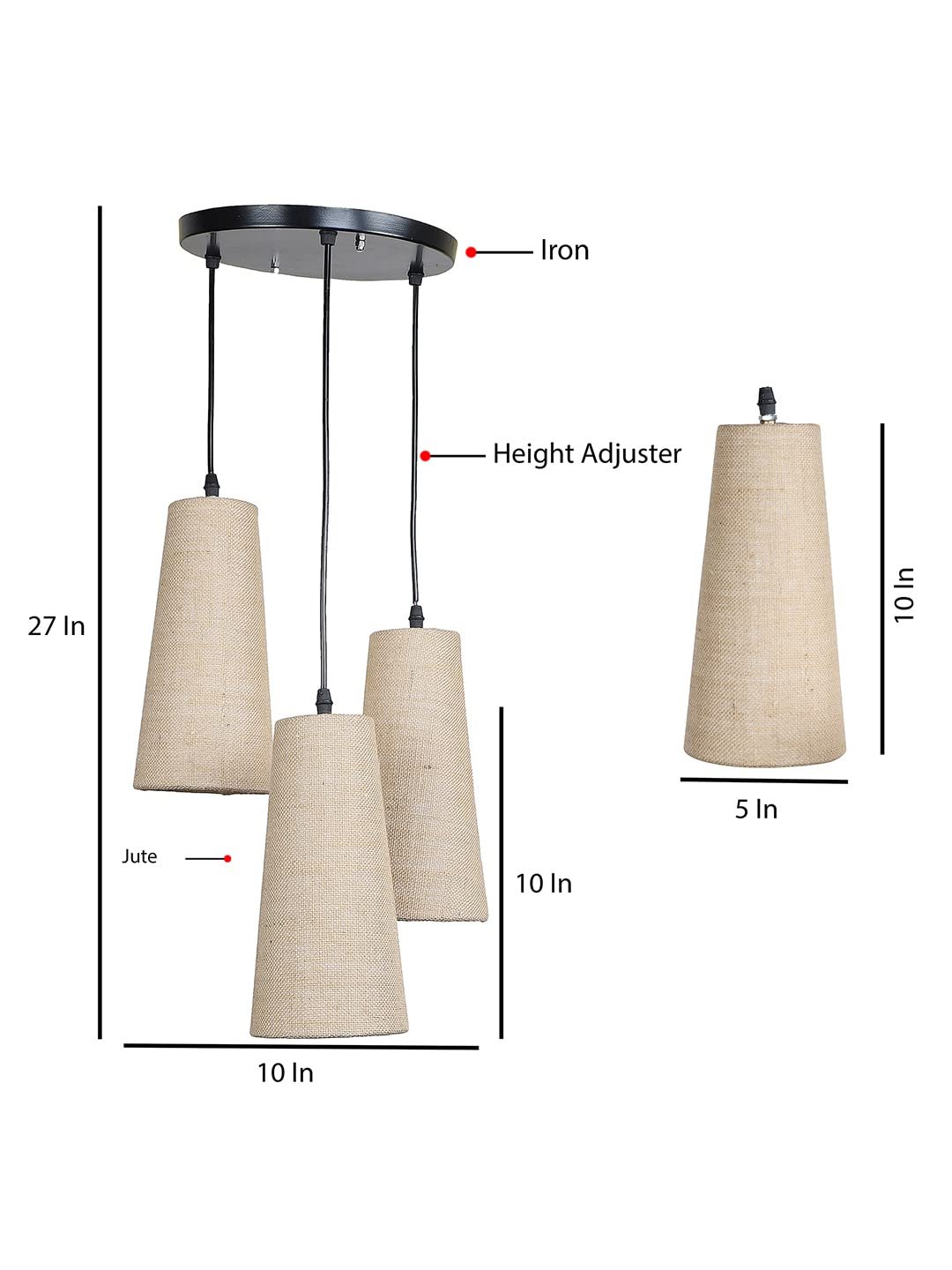 Beige Jute Cluster Hanging Lamp - (10x21 inches) Height Adjsutable