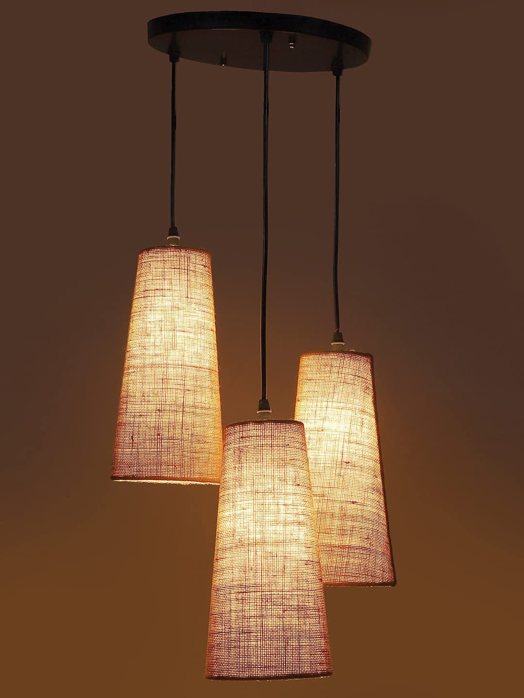 Beige Jute Cluster Hanging Lamp - (10x21 inches) Height Adjsutable