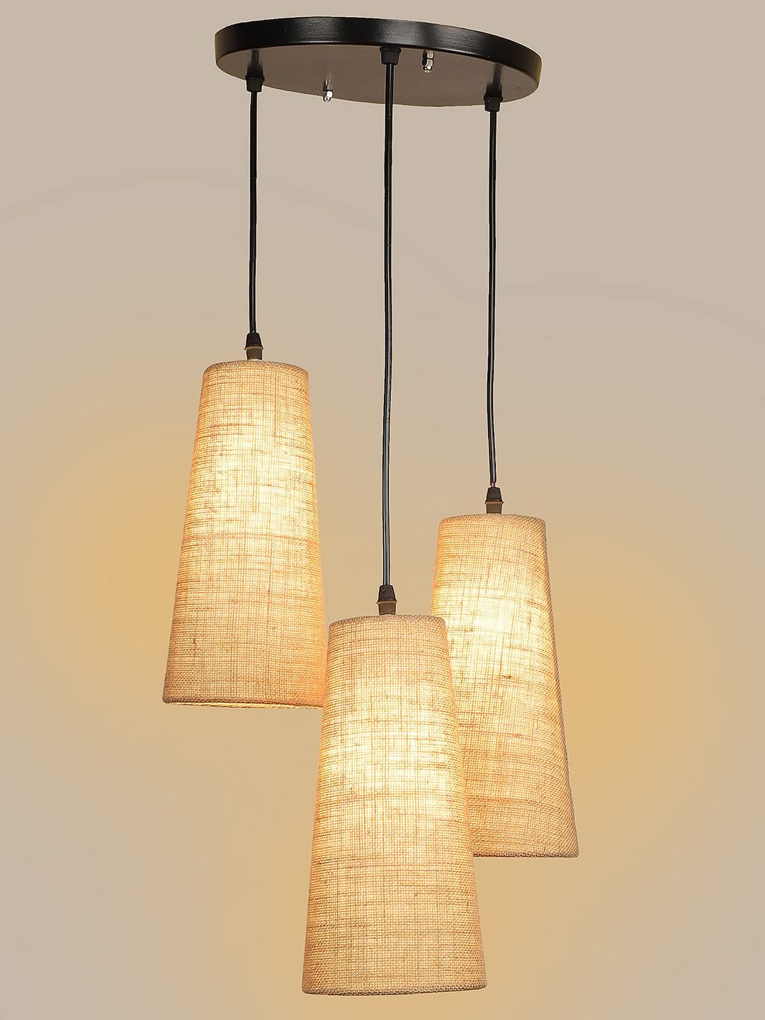 Beige Jute Cluster Hanging Lamp - (10x21 inches) Height Adjsutable