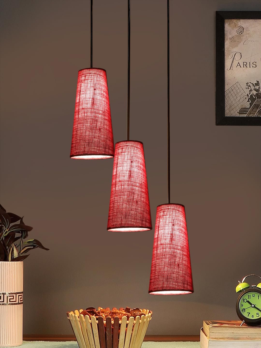 Maroon Jute Cluster Hanging Lamp - (10x21 inches) Height Adjsutable