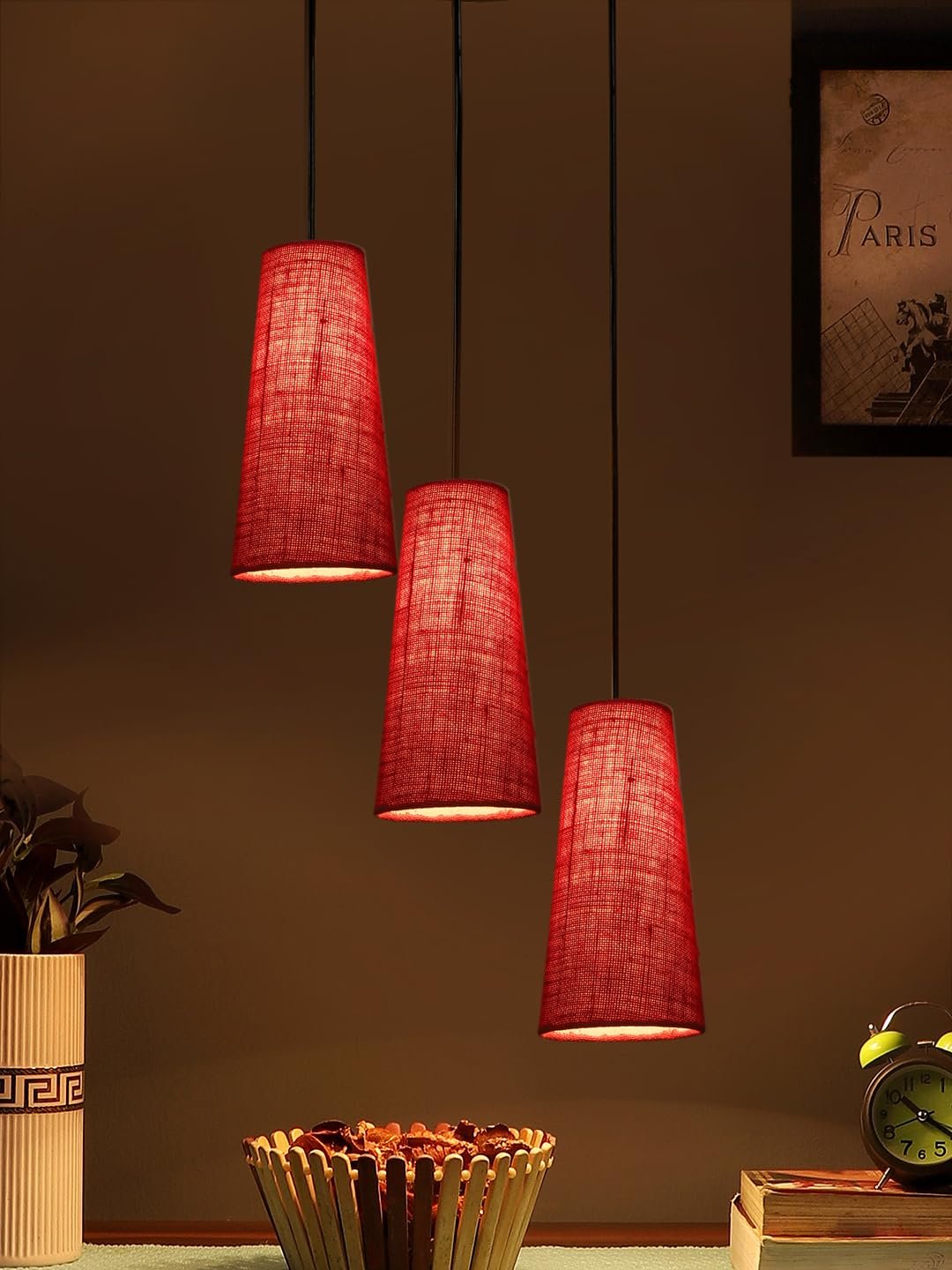 Maroon Jute Cluster Hanging Lamp - (10x21 inches) Height Adjsutable